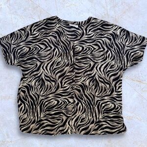 80s zebra print blouse with small slits on bottom #zebra-print #zebra #blouse